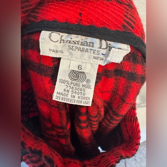 CHRISTIAN DIOR Separates Vintage Pure Wool Red Plaid Midi Skirt Womens 6 Pleated - Picture 3 of 7